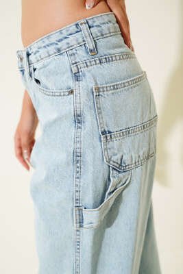 Baggy Bol Paça Kot Pantolon Açık Kar - Thumbnail