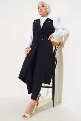 Bel Tünelli Yelekli Dabıl İkili Takım Siyah - Thumbnail