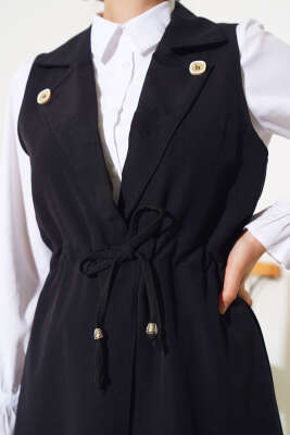 Bel Tünelli Yelekli Dabıl İkili Takım Siyah - Thumbnail