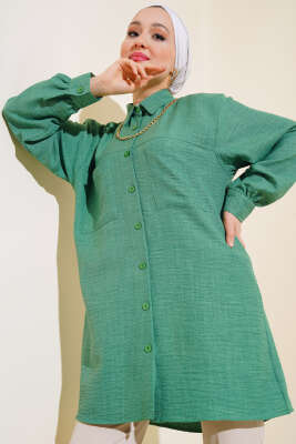 Çift Cepli Salaş Keten Gömlek Benetton - Thumbnail