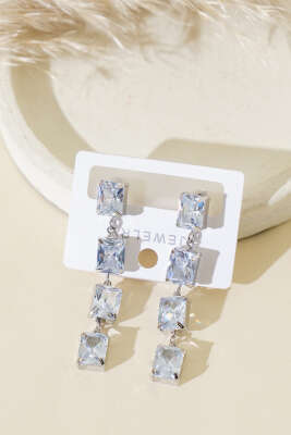 Pırlanta Taşlı Küpe Gümüş - Thumbnail