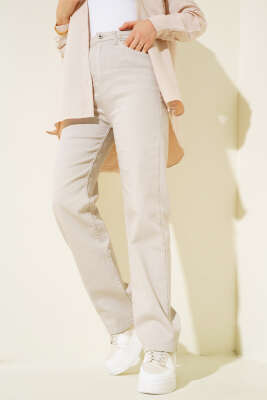 Uzun Salaş Kot Pantolon Taş - Thumbnail