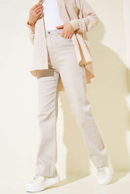 Uzun Salaş Kot Pantolon Taş - Thumbnail