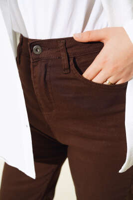 Uzun Salaş Kot Pantolon Kahve - Thumbnail