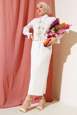 Keten İp Bağlamalı Yelek Bej - Thumbnail