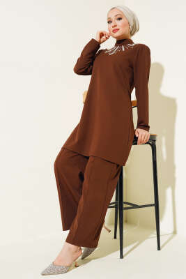 Önü İncili İkili Takım Kahve - Thumbnail