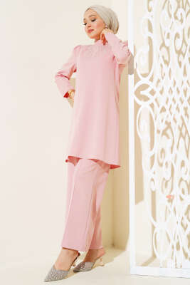 Önü İncili İkili Takım Gül Kurusu - Thumbnail