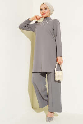 Önü İncili İkili Takım Gri - Thumbnail