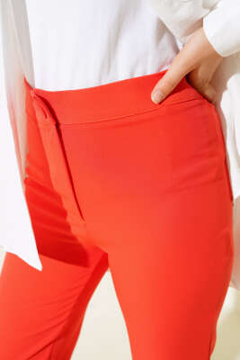 Dar Paça Düğmeli Pantolon Alizarin - Thumbnail