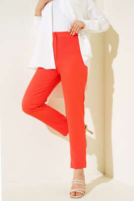 Dar Paça Düğmeli Pantolon Alizarin - Thumbnail