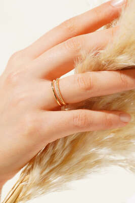 Mini Taşlı Yüzük Gold - Thumbnail