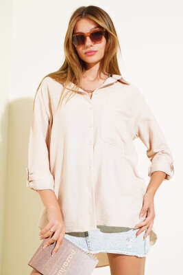 Tek Cepli Salaş Gömlek Bej - Thumbnail