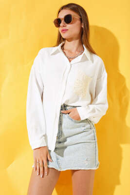Dantel Cepli Salaş Gömlek Ekru - Thumbnail