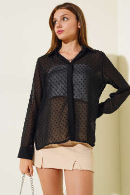 Salaş Şifon Gömlek Siyah - Thumbnail