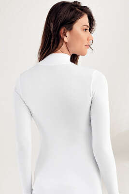 Şahinler Bayan Uzun Kol Dik Yaka Body Beyaz - Thumbnail