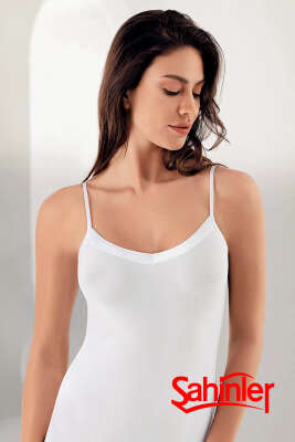 Şahinler Bayan İp Askılı Likralı Atlet Beyaz - Thumbnail