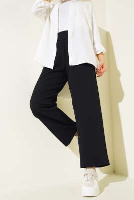 Çift Metal Düğmeli Pantolon Siyah - Thumbnail