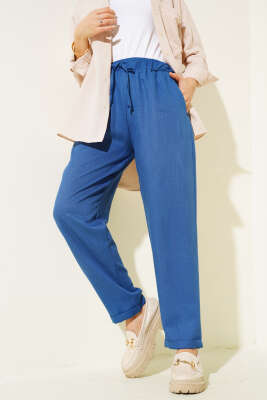 Bel Lastikli Duble Paça Pantolon İndigo - Thumbnail