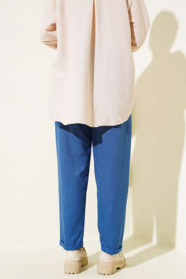 Bel Lastikli Duble Paça Pantolon İndigo - Thumbnail