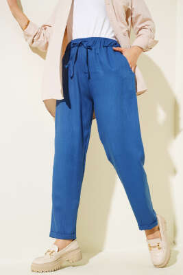 Bel Lastikli Duble Paça Pantolon İndigo - Thumbnail