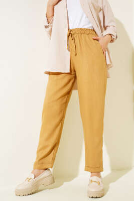 Bel Lastikli Duble Paça Pantolon Hardal - Thumbnail