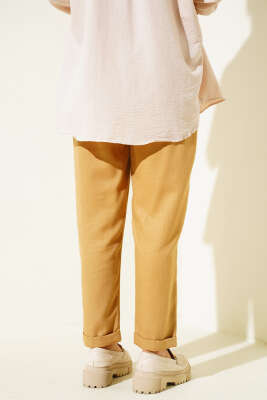 Bel Lastikli Duble Paça Pantolon Hardal - Thumbnail