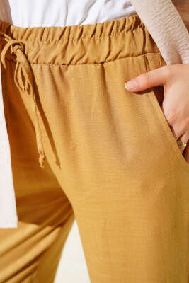 Bel Lastikli Duble Paça Pantolon Hardal - Thumbnail