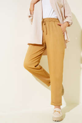 Bel Lastikli Duble Paça Pantolon Hardal - Thumbnail