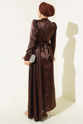 Piliseli Tüylü Manşet Elbise Acı Kahve - Thumbnail