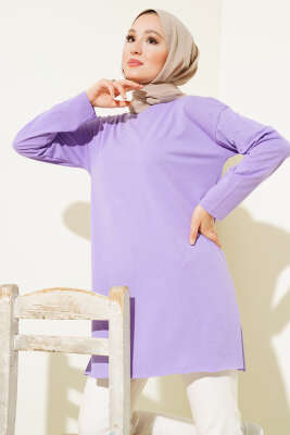 Düz Uzun Kol Tunik Lila - Thumbnail