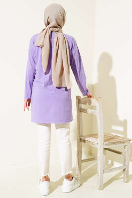Düz Uzun Kol Tunik Lila - Thumbnail
