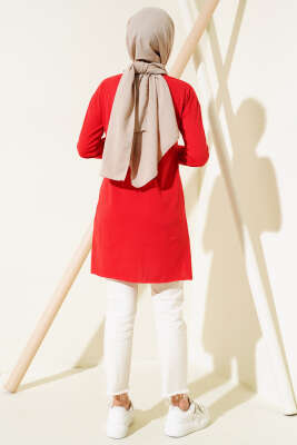 Düz Uzun Kol Tunik Kırmızı - Thumbnail