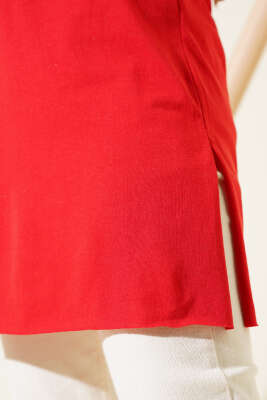 Düz Uzun Kol Tunik Kırmızı - Thumbnail