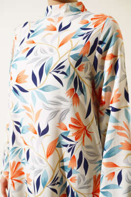 Karışık Desen Viskon Elbise Bej - Thumbnail