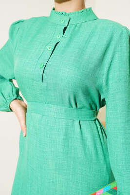 Yaka Fırfırlı Volanlı Elbise Yeşil - Thumbnail