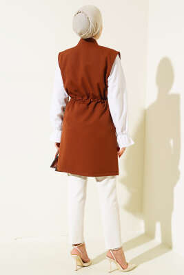 Sahte Cepli Tünelli Yelek Kahve - Thumbnail