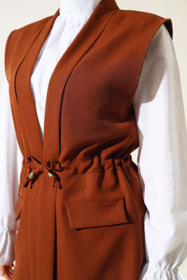 Sahte Cepli Tünelli Yelek Kahve - Thumbnail