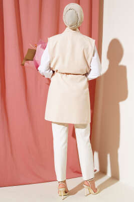 Sahte Cepli Tünelli Yelek Bej - Thumbnail