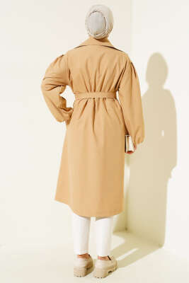Kuşaklı Balon Kol Trençkot Camel - Thumbnail