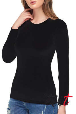 Pazarium - Tutku Elit Bayan Elastan Uzun Kol Body Siyah