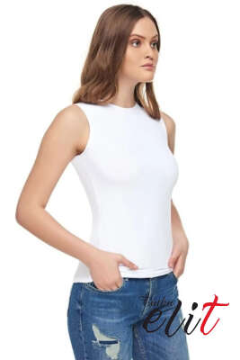 Pazarium - Tutku Elit Bayan Elastan Sıfır Kol Atlet Beyaz