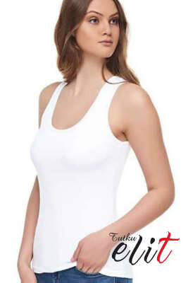 Pazarium - Tutku Elit Bayan Modal Elastan Geniş Askılı Atlet Beyaz