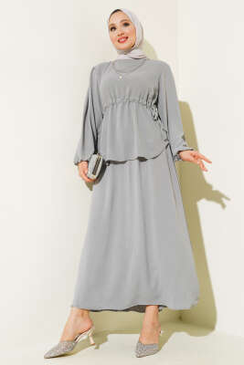 Pazarium - Ayrobin Etekli İkili Takım Melanj Gri