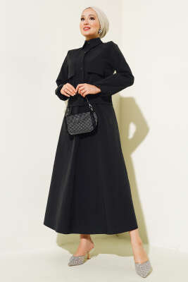 Pazarium - Çıtçıtlı Etekli Paraşüt İkili Takım Siyah