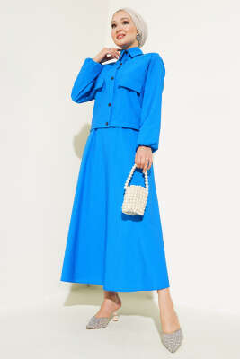 Pazarium - Çıtçıtlı Etekli Paraşüt İkili Takım Mavi