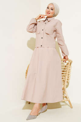 Pazarium - Çıtçıtlı Etekli Paraşüt İkili Takım Latte