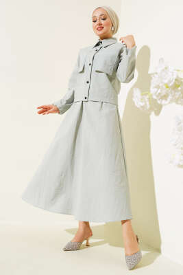 Pazarium - Çıtçıtlı Etekli Paraşüt İkili Takım Gri