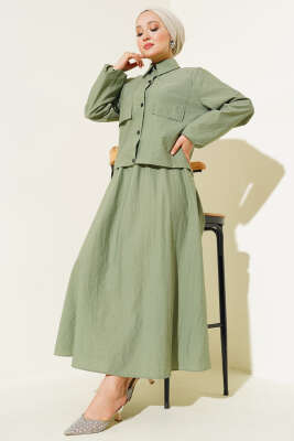 Pazarium - Çıtçıtlı Etekli Paraşüt İkili Takım Çağla Yeşili