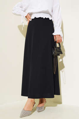Pazarium - Bel Lastikli Basic Çan Etek Siyah