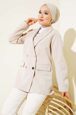 Pazarium - Dört Düğmeli Dabıl Ceket Taş